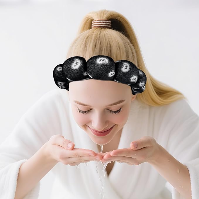 Zkptops Spa Headband for Washing Face Wristband Set Sponge Makeup SkincareVelvet Fabric Bubble Soft Get Ready Hairbands for Women Puffy Headwear Non Slip Thick Thin Hair Accessory (Black Nuts)