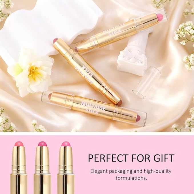 evpct 2In1 Blush Contour Multiuse Makeup Stick, Beachy Pink & Nude Creamy Butter Blush Bronzer Contour Multiuse Stick for Cheeks Lips Eyes Faces, Ultra-Creamy Radiant Finish, Vegan & Cruelty-Free