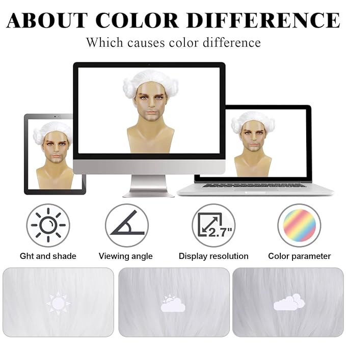 White Judge Colonial Wig for Men and Women, George Washington Wig Culry Wavy Heat Resistant Fiber Synthetic Hair for Halloween Party Costume