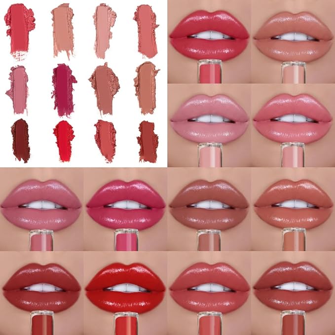 12 Color Cream Lip Gloss Lipstick Portable,Upgraded Waterproof Long-Lasting Moisturizing Lip Lipsticks for Daily Use,Non-Stick to Cup Natural Lipsticks for Home Travel Women (4)