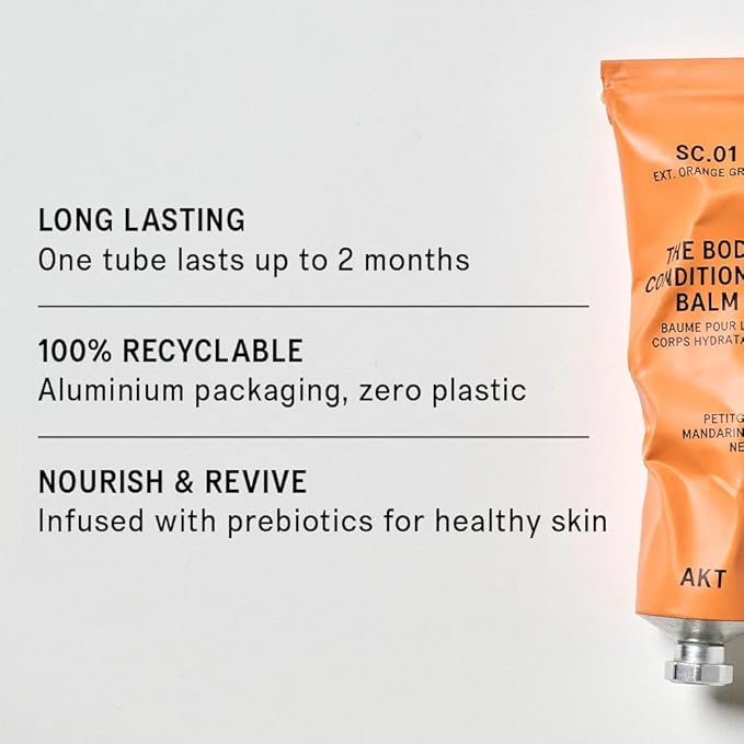 Akt The Body Conditioning Balm 3.4 Fl Oz, Firming Cream, Hydrating Body Balm with Olive Squalane & Lactic Acid, Vegan Moisturizer, Plastic Free, Sc.01 Orange Grove, All Genders