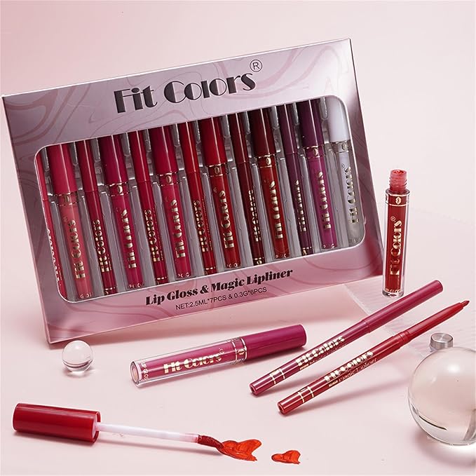 13Pcs Matte Liquid Lipstick + Lip Liner Pens Set, 6 Matte Lipstick+6 Matching Smooth Lipliner+ 1Pcs Lip Plumper Makeup Set Kit, Waterproof Long Lasting 24 Hour Lip Makeup Christmas Gifts for Women