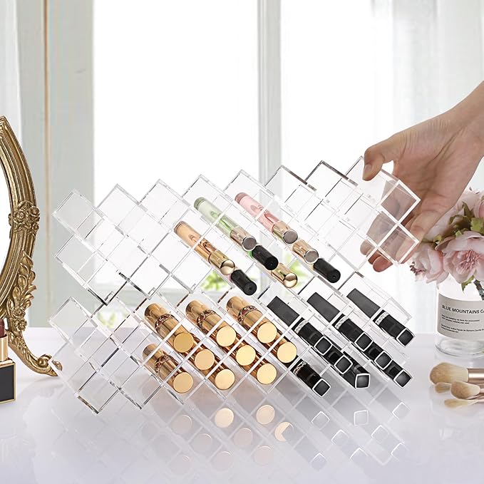 ELLDOO Rollerball Perfume Organizer, 23 Spaces Clear Acrylic Perfume Storage Holder Beauty Scent Holder, Stackable Makeup Lipgloss Lipstick Display Case Lip Gloss Storage Stand (8-Tier)