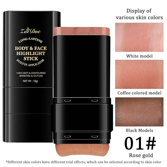 Highlighter Stick for Face and Body, Creamy Illuminating Stick for a Natural Glow, Vegan & Cruel-Free Makeup, Rose Gold, 0.51oz