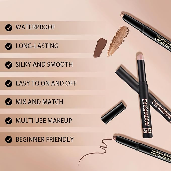 Matte Cream Eyeshadow Stick, Waterproof Eye Shadow Stick, Long-Lasting and Blendable High Pigmented Single Eyeliner Makeup for Women, 17 Mauve