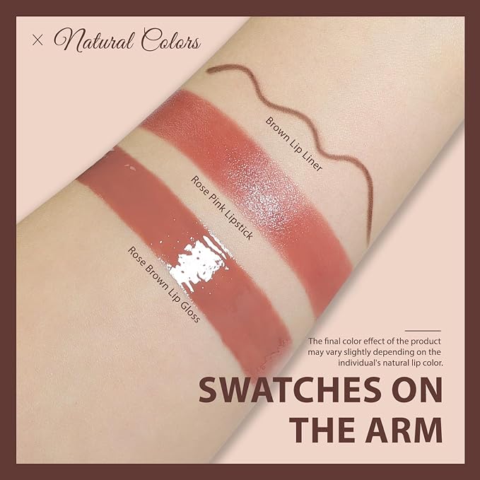 Noerrores 3PCS Lip Liner Tinted Lip Balm and Lip Gloss Combo Set, Lip Kit with Brown Lip Pencil Moisturizing Nude Lipstick and High Shine Lip Glow Oil, Hydrating Long Wear Plumping Lip Trio for Women