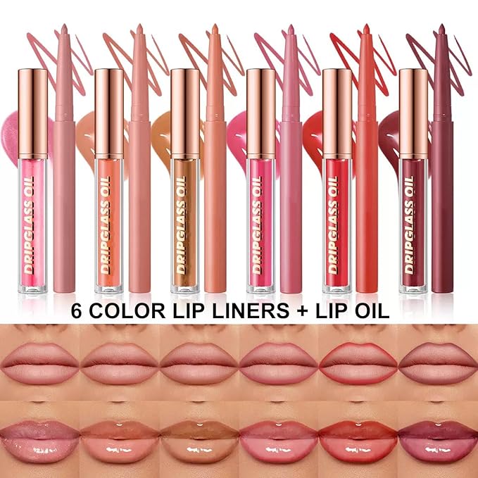 Pink Lip Liner Lip Gloss Set for Women, Waterproof Lip Kit with Lip Oil Lip Liner Pencil, Hydrating Long-Lasting Lipgloss Lip Pencil, High Pigment Non-Sticky lip liner Stain Lipliner (09# Pink)