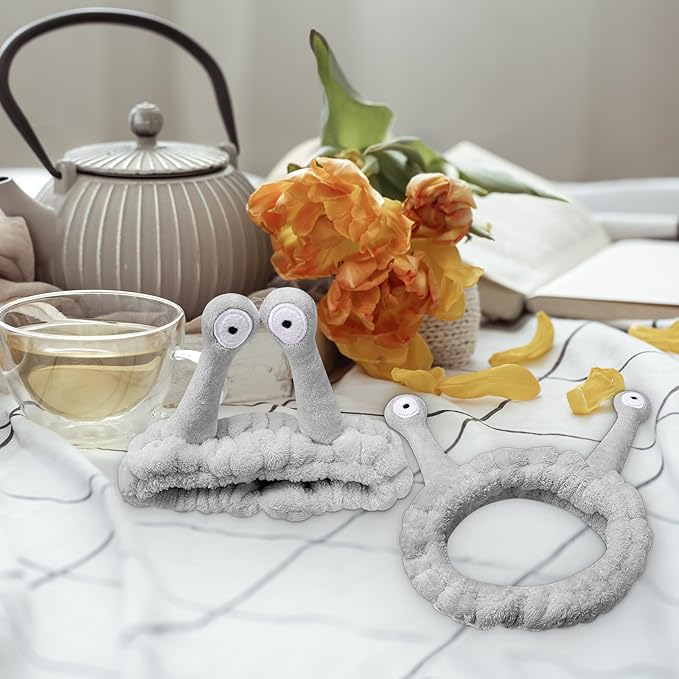 Jowmoy Cute grey Snail Headband, to Wash Face for Women Makeup Shower Spa Headband