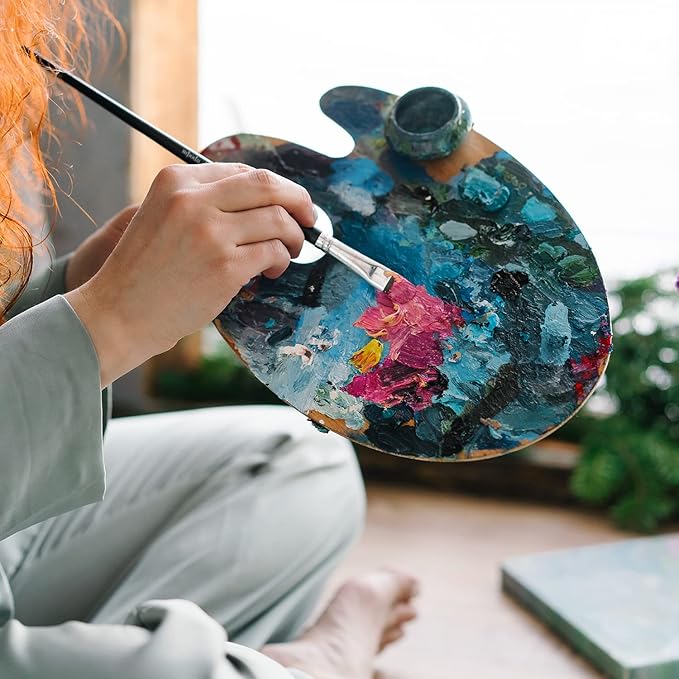 Tamaki Wooden Paint Palette Paint Tray Palettes for Acrylic, Painting Palette Art Pallet for Painting, Thumb Holder Trays for Artist, 1 PCS