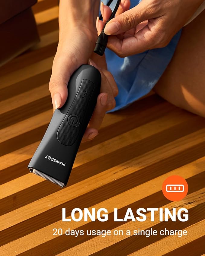 MANSPOT Manscape 2 in 1 Body Hair Trimmer Foil Shaver, Electric Groin Pubic Ball Trimmer, Waterproof Wet/Dry Bikini Trimmer for Women with 4 Guard, 20 Days Shaving