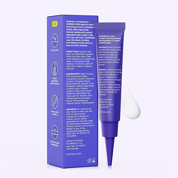 ZitSticka Liquid Pimple Patch - Invisible Pimple Patches for Face, Pimple Cream, Salicylic Acid Spot Cover For Face, Liquid Pimple Patch Large & Clear Fits to Makeup (0.3oz,10ml)