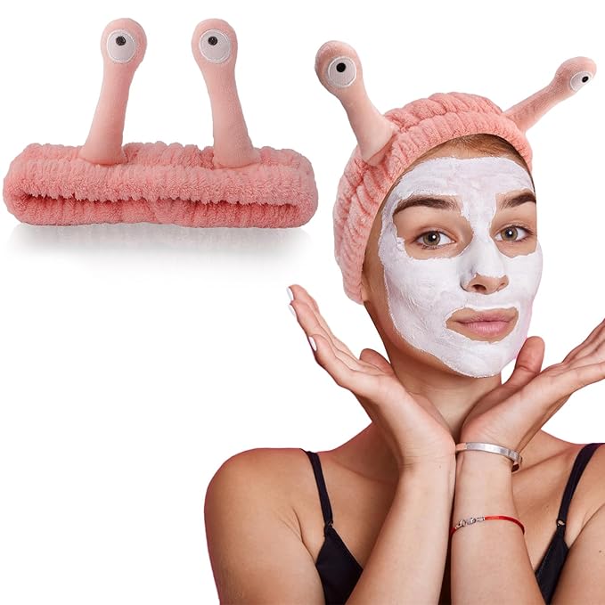 SuPoo Snail Face Wash Headband Funny Skincare Spa Headband Cute Alien Puffy Makeup Headbands for Women Stretchy Antenna Eyes Hair Wrap Hair Band for Washing Face Teen Girl Gifts Trendy Stuff