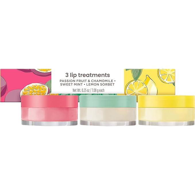 Burt's Bees Stocking Stuffers, 3 Overnight Lip Sleeping Mask Christmas Gifts Set - Exfoliating Scrub Restores, Hydrates & Smooths to Reduce Fine Lines, Passionfruit, Sweet Mint, Lemon Sorbet (3-Pack)
