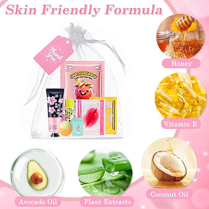 110PCS Spa Party Supplies for Girls,Spa Party Favors Include Lip Balm,Lip Mask,Foot Bath Bombs,Face Masks Skincare For Girls 10-12,Spa Birthday Sleepover Party Stocking Stuffers for Teens & Women