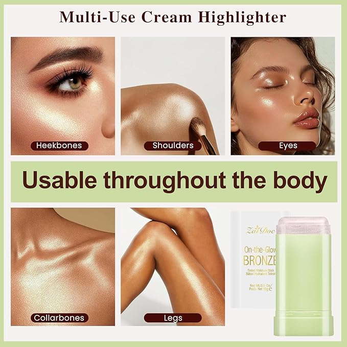 Makeup Stick, Cream Highlighter Stick for Hydrated, Dewy Skin, Use On Lips, Cheeks & Eyelids & Body, Lightweight Radiance Enhancer for All Skin Types, 19g (#09)