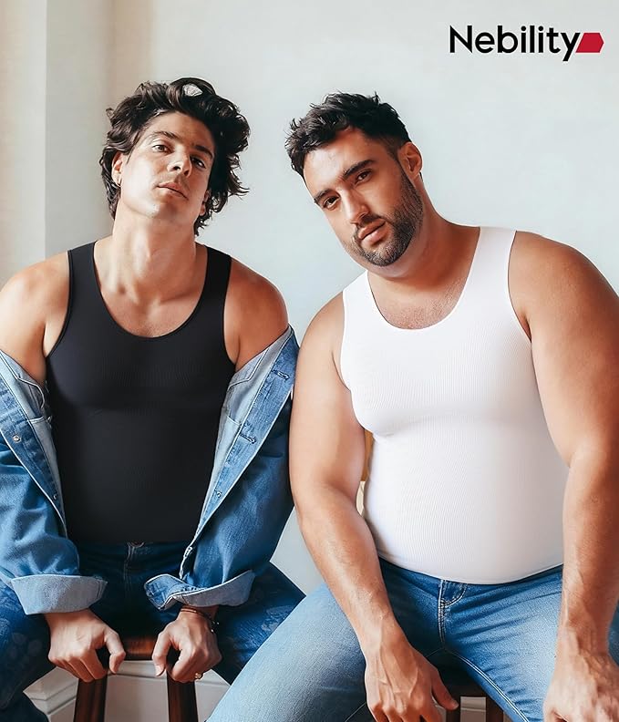 Nebility Shapewear Men Compression Shirts - Sleeveless Slimming Undershirts Tummy Control Body Shaper Tank Top