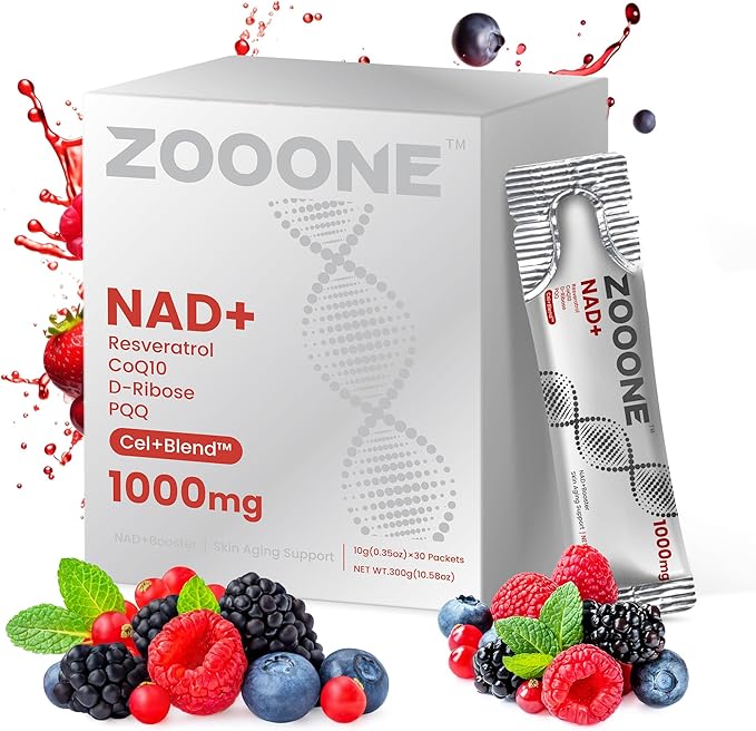zooone NAD+ 1000mg Liquid Packets Supplement - Premium Nicotinamide Riboside & Resveratrol for Cellular Energy,Advanced NAD Booster for Men & Women (30 Pocket)