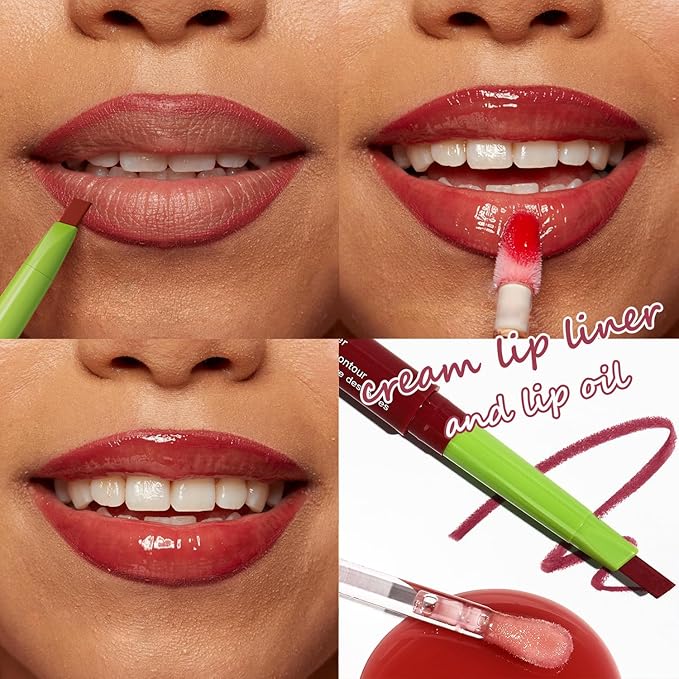 Matte Finish Lip liner and Nourishing Lip Gloss Kit for Women, High Pigmented Natural Nude Pink Red Brown Lip Pencil Makeup Long Lasting Moisturizing Plumping Lip Oil Gloss Winter Care (#06)