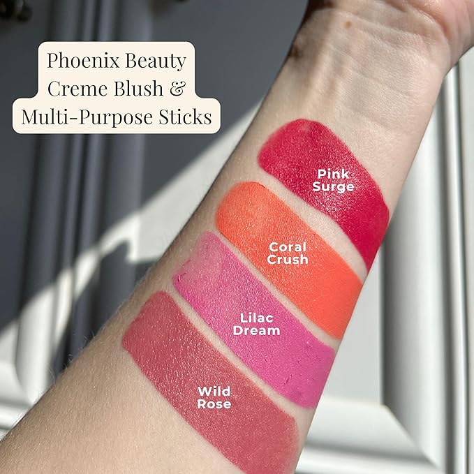 Cream Blush Stick by Phoenix Beauty – 3-in-1 Cheek, Lip & Eye Color | High Pigment, Hydrating Formula with Shea Butter & Hyaluronic Acid | Multi-Use Makeup Stick for Dewy Skin (Pink Surge, Regular)