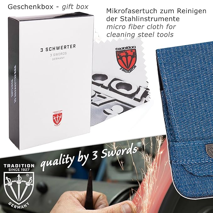 3 Swords Germany - brand quality 6 piece manicure pedicure grooming kit set for professional nail care with jeans textile case - Made in Germany