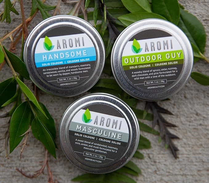 Aromi Solid Cologne | Sweet, Vanilla, Musk Fragrance, Sandalwood, Vegan and Cruelty-free Scent, Portable, Travel, Small Gift, Men's Stocking Stuffer, Alcohol-free (Handsome)