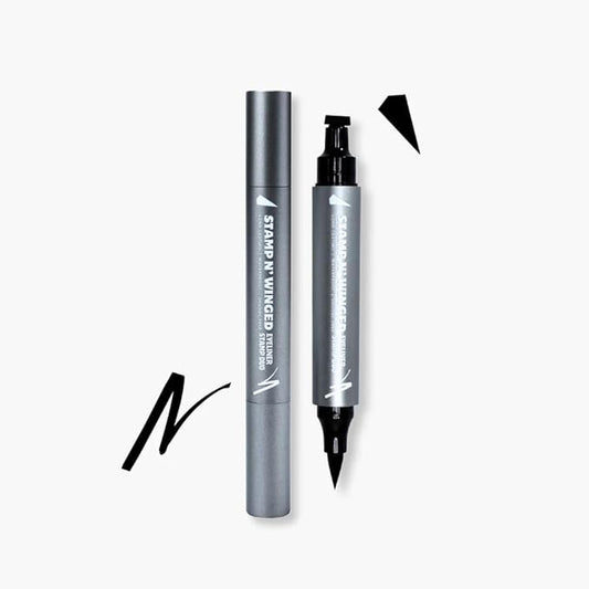 Winged Eyeliner Stamp & Liquid Pen Duo – Waterproof, Smudge-Proof, Dual-Ended Cat Eye Stamp for Perfect Wings – Long-Lasting Black Eyeliner for Beginners & Makeup Lovers