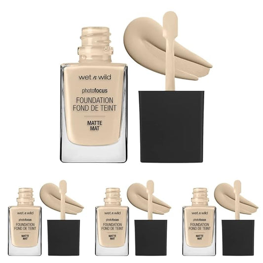 Wet n Wild Photo Focus Matte Liquid Foundation Porcelain, Vegan & Cruelty-Free (Pack of 4)