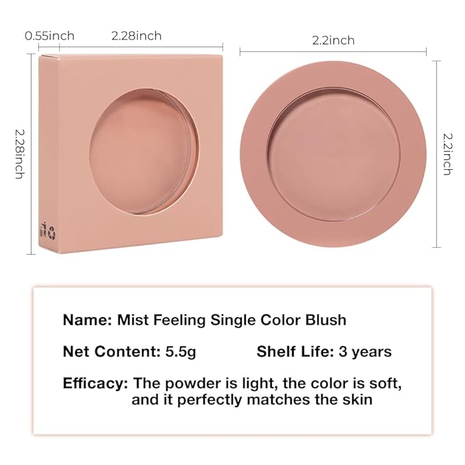 Single Warm Peach Orange Matte Powder Blush Palette Face Makeup - Buildable High-Impact Cream Blush, Youthful Cheeks Makeup, Lightweight Long-Lasting, Cruelty-Free for Women 03#