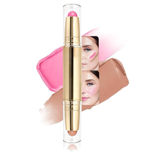 evpct 2In1 Blush Contour Multiuse Makeup Stick, Beachy Pink & Nude Creamy Butter Blush Bronzer Contour Multiuse Stick for Cheeks Lips Eyes Faces, Ultra-Creamy Radiant Finish, Vegan & Cruelty-Free