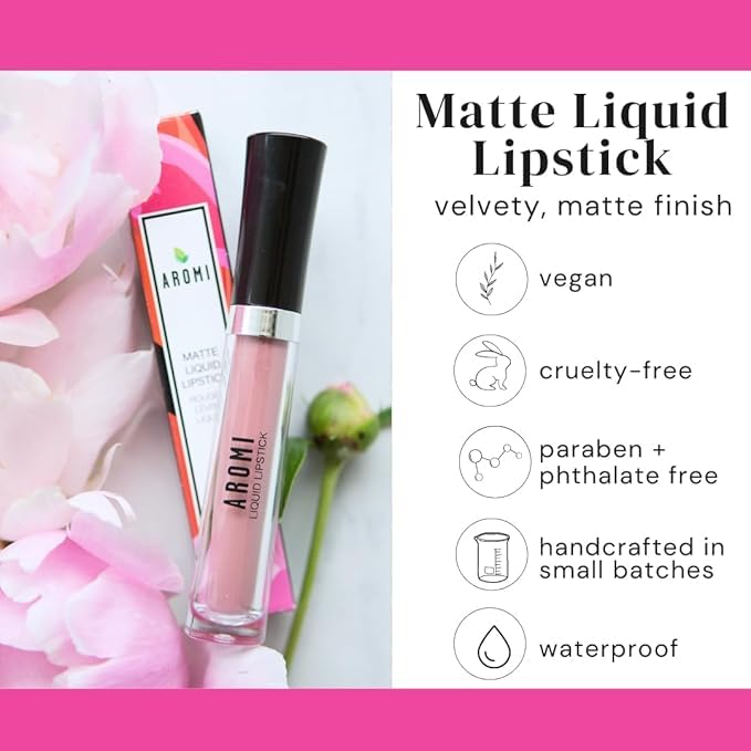 Aromi Pink Nude Matte Liquid Lipstick, Blush Beige Lip Color, Long-lasting Lipstick, Vegan, Cruelty-free, All Day Wear, Handmade (Toasted Almond)