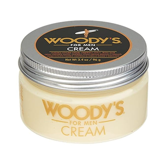 Woody's Styling Cream for Men, Controls Curly/Wavy Hair, Water-Soluble Mild Hold, Healthy Shine, 3.4 oz