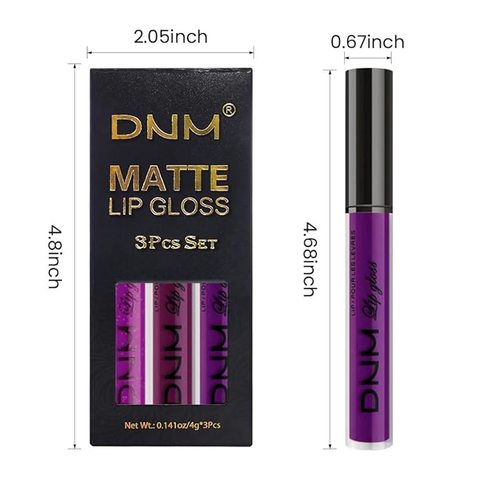 Violet Purple Crystal Metallic Shimmer Glitter Matte Liquid Lipstick Lip Stain Sets for Women Matte+Lipstick Long Lasting Waterproof Permanent 24 Hours Magic Lipstick 24 Hours originalSet(24#)