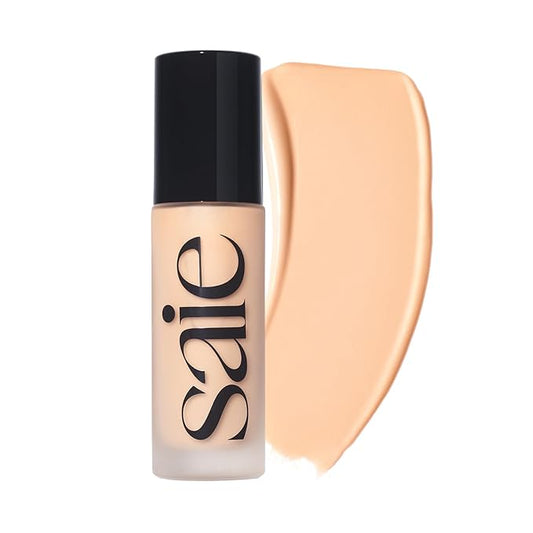 Saie Glowy Super Skin Tint Liquid Foundation - Weightless + Dewy Foundation with Lightweight Medium Coverage - Hydrating Face Makeup + Skin Care Serum Hybrid with Hyaluronic Acid - Shade 7 (1.01 oz)