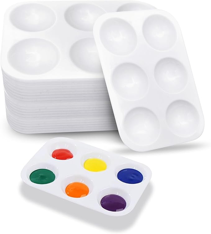 24 PCS White Plastic Paint Tray Palettes, 6 Well Rectangular Watercolor Oil Palette, Paint Trays for Kids, Adult, Student Artist Craft Palettes,Painting Party, DIY Craft and Art Painting Palettes