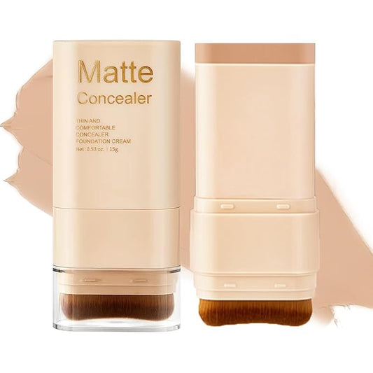 Foundation Stick, 2 in 1 Dual-Ended Eraser Contour Stick with Brush, Tinted Moisturizer, Skin Tint, Face Foundation, Radiant & Dewy Finish for Face Makeup, Sheer to Medium Coverage (＃3)