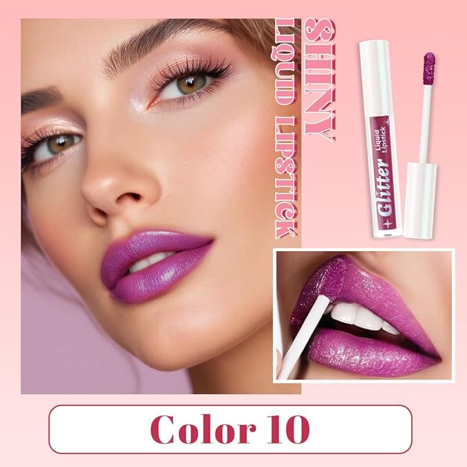 Dark Purple Metallic Lipstick for Women,Lightweight Glitter Sparkling Liquid Lipsticks,Shimmer Lip Gloss Stain Long Lasting Waterproof Smudge Proof Non-Drying 24 Hour Full Coverage Lip Makeup,Vegan