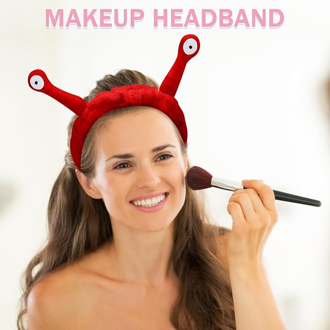 Jowmoy Cute red Snail Headband,Wash Face for Women Makeup Shower Spa Headband.