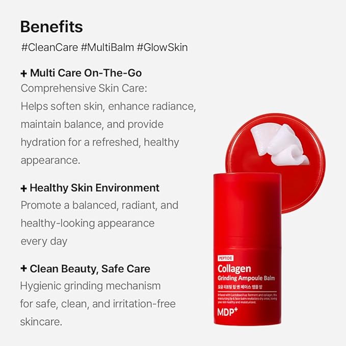 MDP+ Red Lacto Collagen Grinding Face Ampoule Multi Balm Stick | Vegan Lacto, 0.49oz/14g, Wrinkle-Reducing, Brightening, Deep Skin Firming Care, 12hrs Long-Lasting Moisture
