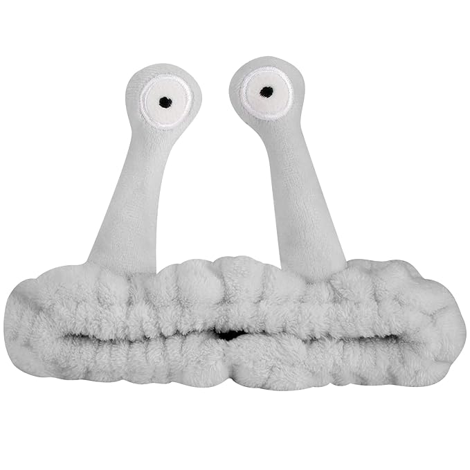 Jowmoy Cute grey Snail Headband, to Wash Face for Women Makeup Shower Spa Headband