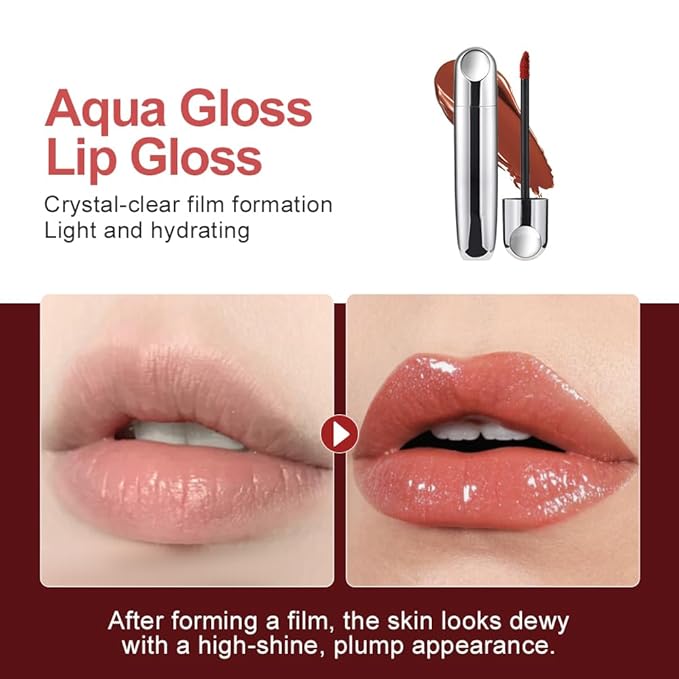 Mirror Shine Lip Gloss, Hydrating Airy Lip Tint, Lightweight Water-Gloss Finish, Moisturizing Crystal Film Lip Glaze, Clear Non-Sticky, Juicy Hydration for Plump, Non-Drying Lips-605#