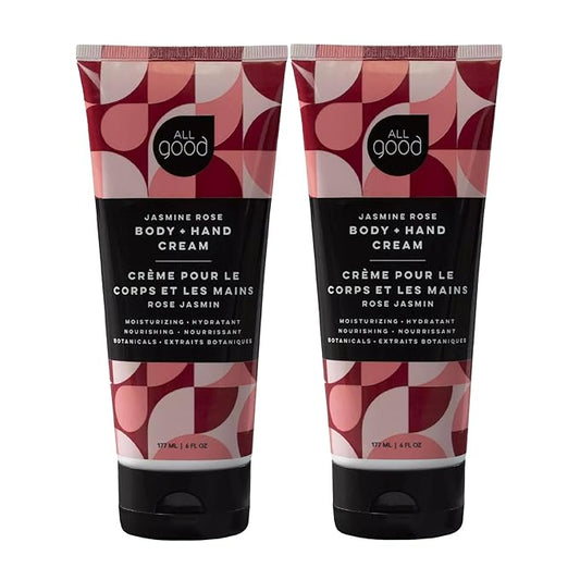 All Good Hand & Body Lotion - Moisturizing Organic Lotion for Dry Skin - Jasmine Oil, Cocoa Butter, Rosehip Oil, Arnica, Vitamin E - Non-Greasy Body Butter, 6 fl oz (2-pack, Jasmine Rose)