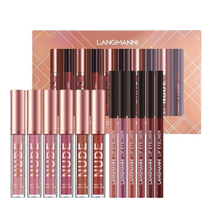 BONNIE CHOICE 12Pcs Matte Liquid Lipstick + Lip Liner Pens Set, 6 Matte Lipstick With 6 Matching Smooth Lipliner Waterproof Long Lasting 24 Hour Lip Gloss Makeup Christmas Day Gifts for Women