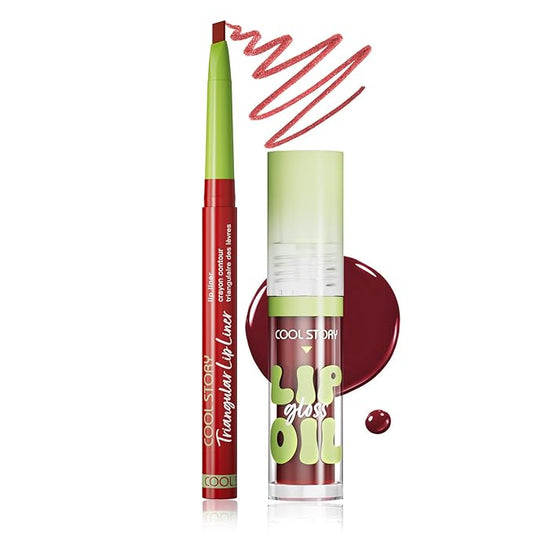 Matte Finish Lip liner and Nourishing Lip Gloss Kit for Women, High Pigmented Natural Nude Pink Red Brown Lip Pencil Makeup Long Lasting Moisturizing Plumping Lip Oil Gloss Winter Care (#04)