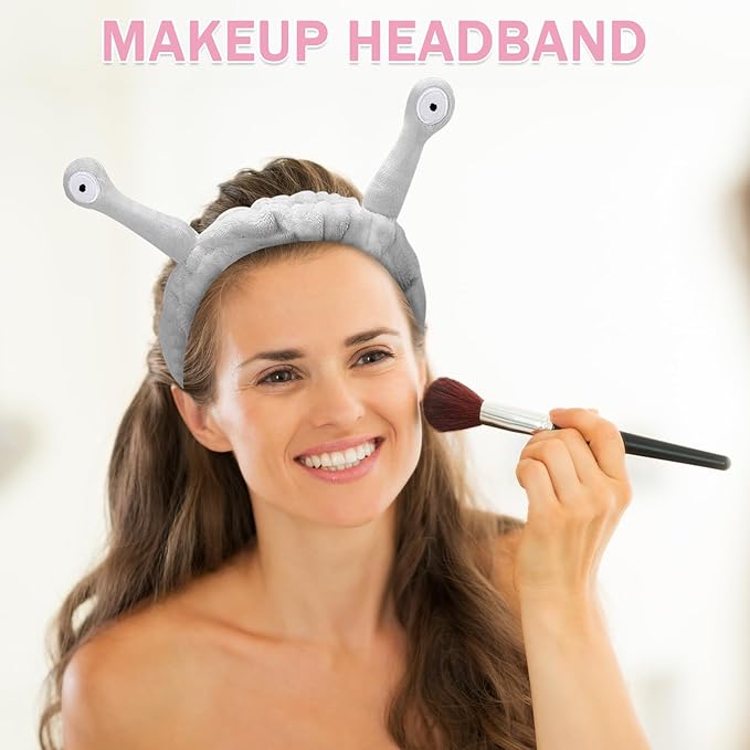 Jowmoy Cute grey Snail Headband, to Wash Face for Women Makeup Shower Spa Headband