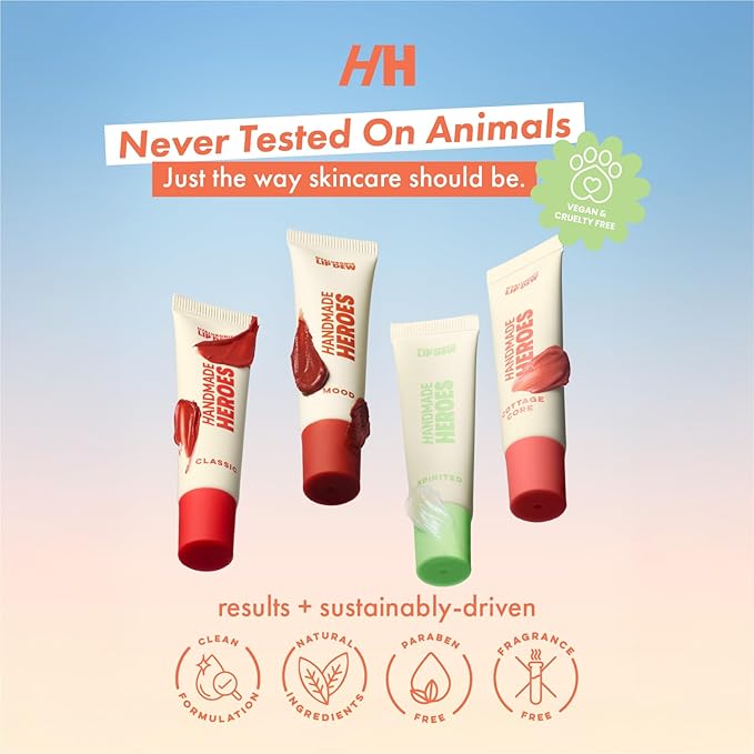 Handmade Heroes 100% Natural Vegan Tinted Lip Gloss with Hyaluronic Acid - Lightweight Moisturizing Soft Lipstick for Dry Lips Christmas Gifts - 4pc set Stocking Stuffers