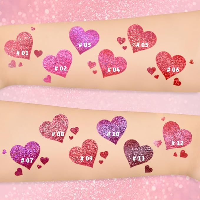 Pink Metallic Lipstick for Women,Lightweight Glitter Sparkling Liquid Lipsticks,Shimmer Lip Gloss Stain Long Lasting Waterproof Smudge Proof Non-Drying 24 Hour Full Coverage Lip Makeup,Vegan