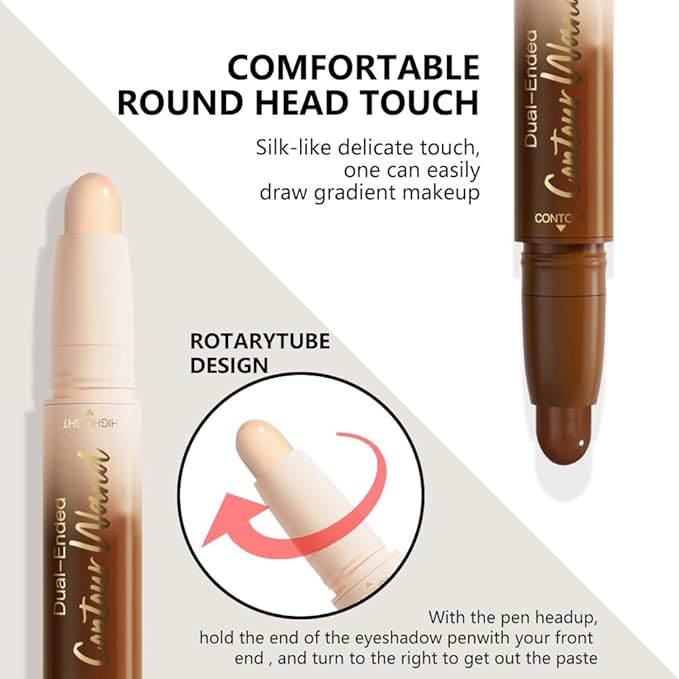 evpct Nude & Light Beige Cream Contour Stick Face Body Makeup Dual Ended, no Transfer Waterproof 2 in 1 Cream Concealer Stick Contouring Makeup, Nose Contour Bronzer Sticks Face Highlighter Make up