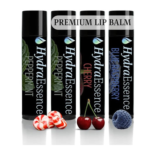 Lip Balm 4 Pack | Vibrant Favorites | Peppermint (2), Cherry Blue & Raspberry | Lightweight Beeswax with Shea & Cocoa Butter | Natural Formula for Dry Chapped Lips | Made in USA