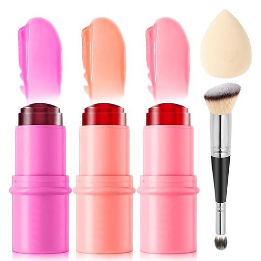 3 Pcs Jelly Blush Contour Stick for Cheeks Eyes Lips Lightweight Dewy Finish Blush Stick Waterproof Long Lasting Contour Trio Wand Face Makeup Set for Wome (3PCS)