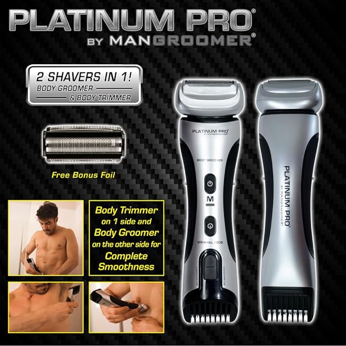 MANGROOMER - PLATINUM PRO New Body Groomer, Ball Groomer and Body Trimmer with Lithium Max Battery, Bonus Extra Foil and Storage Case!